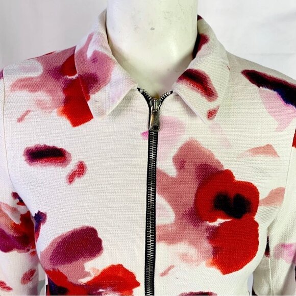 ZARA JACKET FLORAL GRAPHIC COAT BLOOMING OFF WHITE  RED PURPLE JACKET SMALL - Picture 6 of 13